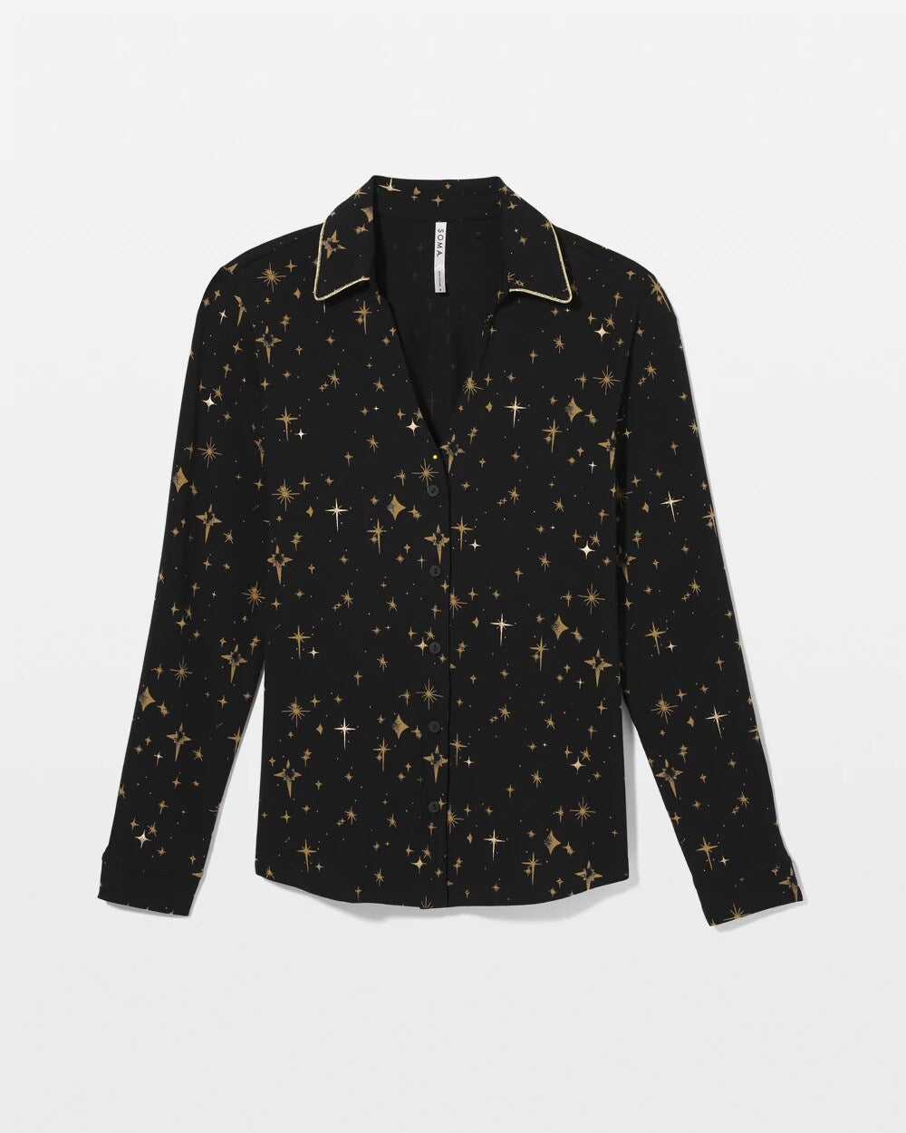 Long-Sleeve Notch Collar Pajama Top - STELLAR SCENE BLACK/FOIL | Soma Women