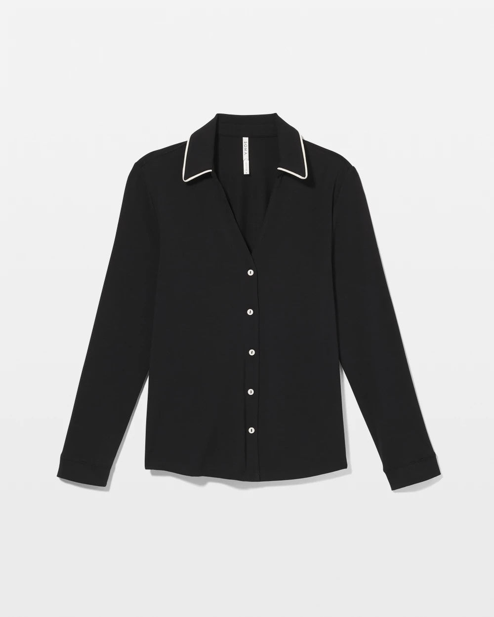Long-Sleeve Notch Collar Pajama Top - BLACK | Soma Women