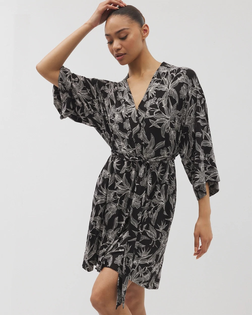 Short Robe - PLUMERIA BLOOMS BLK CH | Soma Women