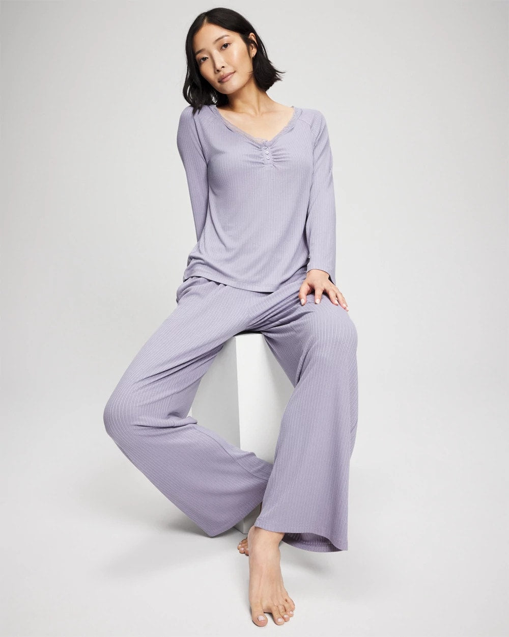 Pointelle Long Sleeve Pajama Top - LAVENDER CLOUD | Soma Women