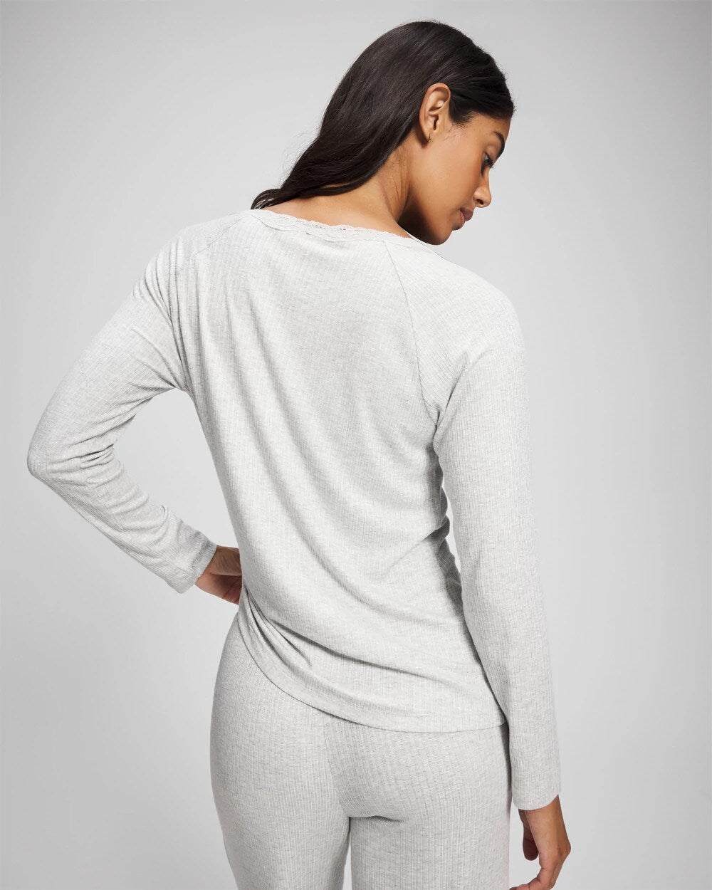 Pointelle Long Sleeve Pajama Top - HEATHER FROST | Soma Women