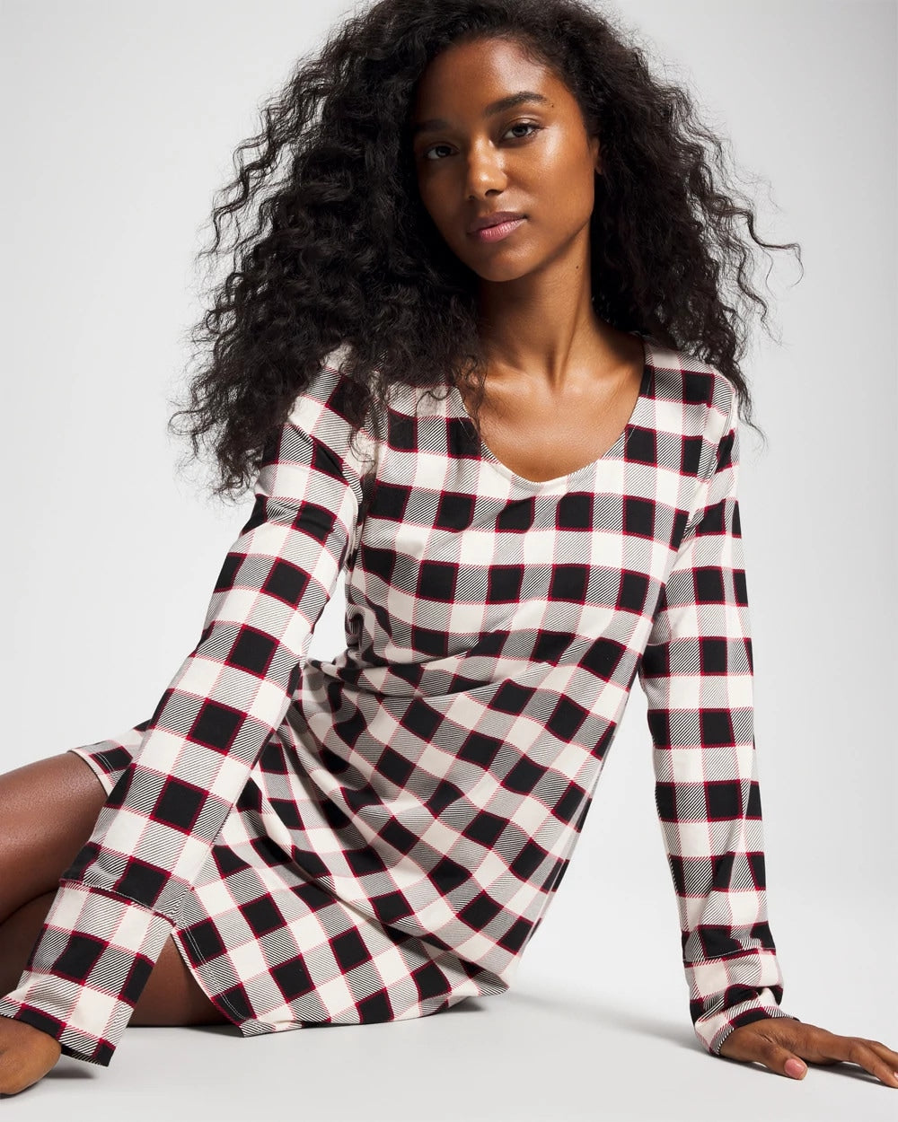 Long-Sleeve Sleepshirt - DREAMSCAPE PLAID BLACK | Soma Women
