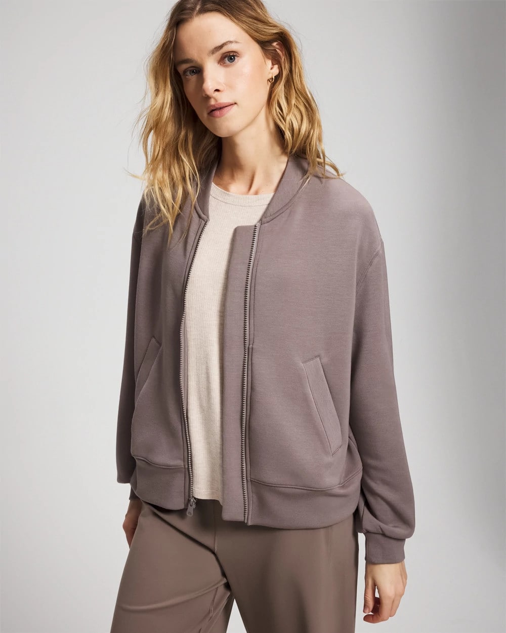 Modern Modal Bomber Jacket - DARK TAUPE | Soma Women
