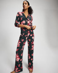 Cool Nights Long Sleeve Notch Collar with Piped Placket Pajama Top - COTTAGE FLORAL GREEN | Soma Women