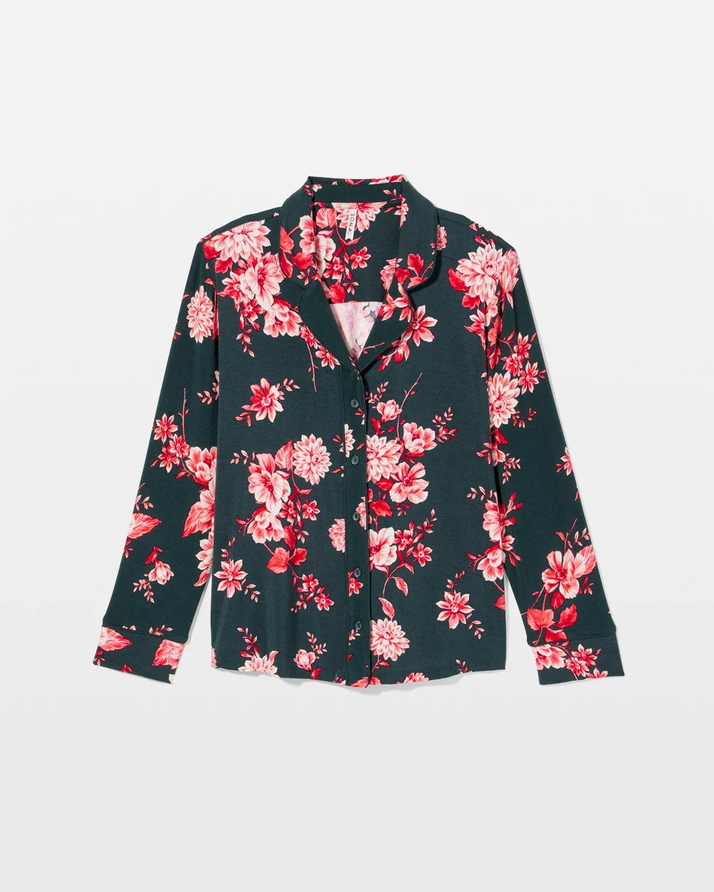 Cool Nights Long Sleeve Notch Collar with Piped Placket Pajama Top - COTTAGE FLORAL GREEN | Soma Women