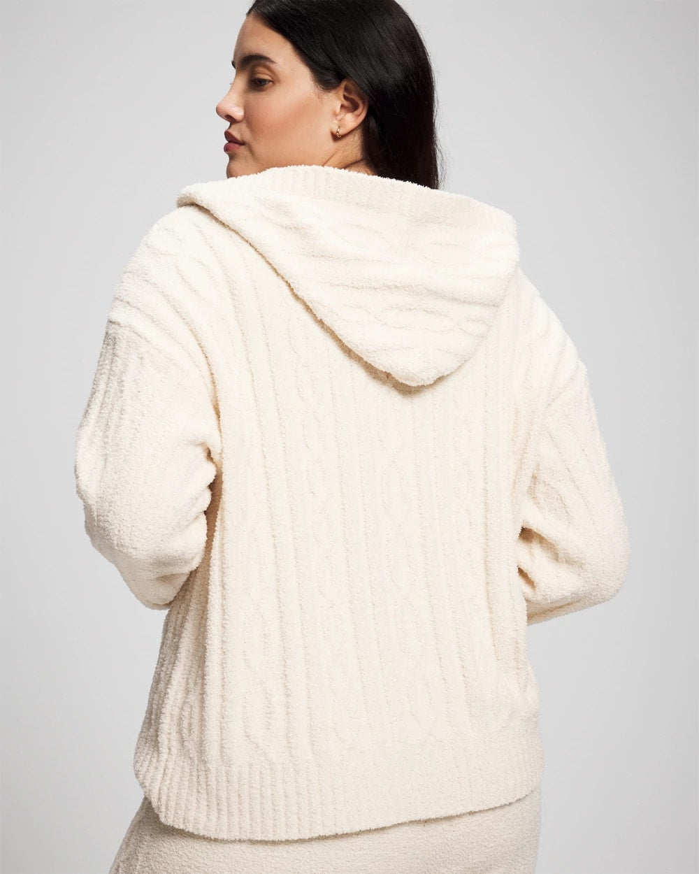 Cable Knit Plush Hoodie - PARCHMENT | Soma Women