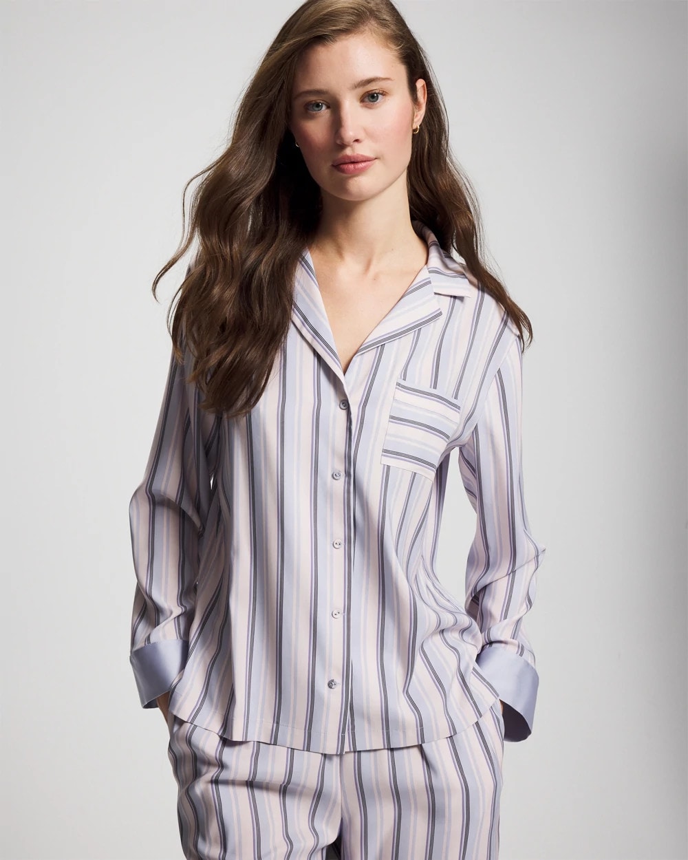 Long-Sleeve Notch Collar - RELAX STRIPE BLUE OPAL | Soma Women