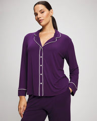 Long Sleeve Notch Collar w/ Piped Placket Pajama Top - BLACKBERRY | Soma Women
