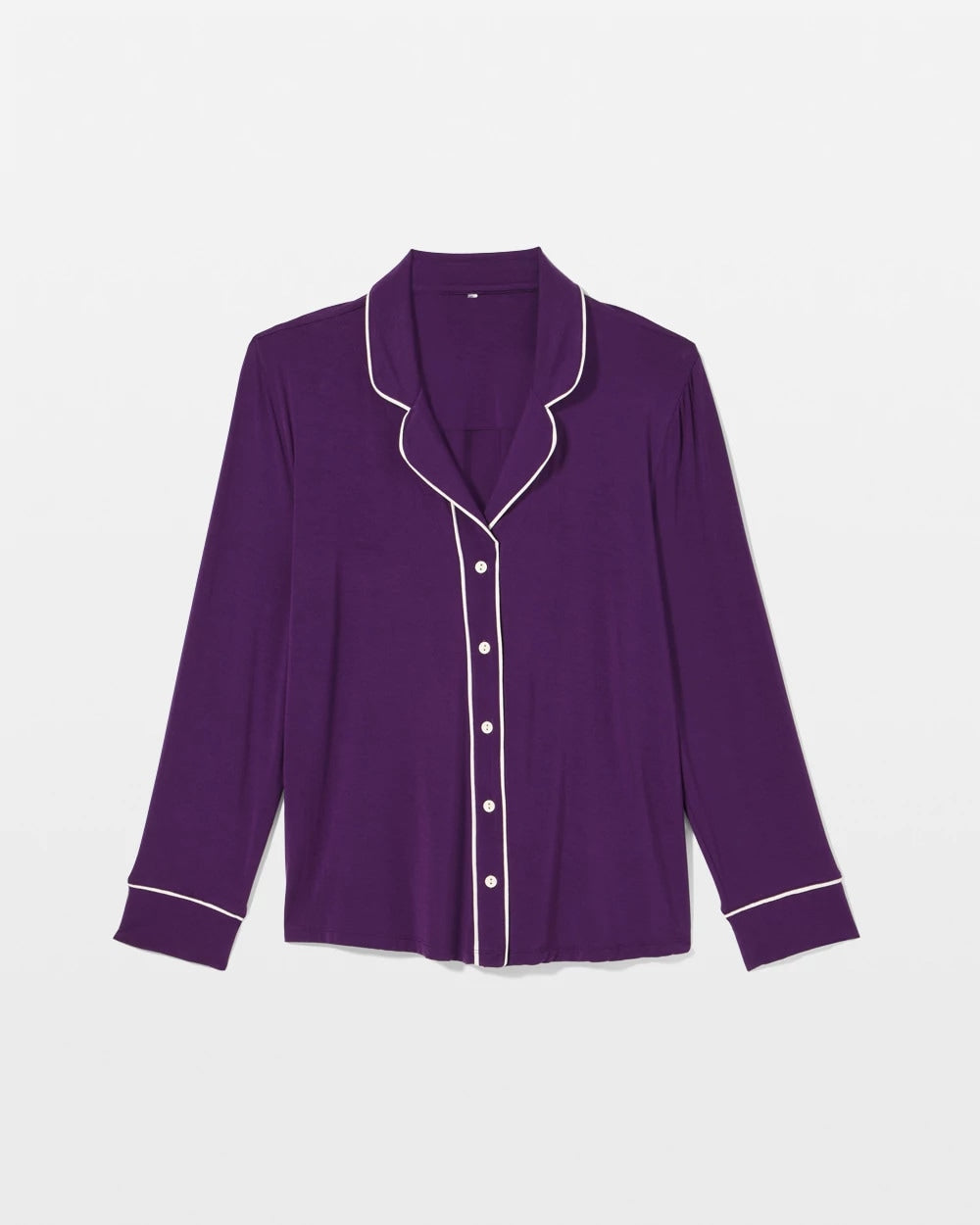 Long Sleeve Notch Collar w/ Piped Placket Pajama Top - BLACKBERRY | Soma Women