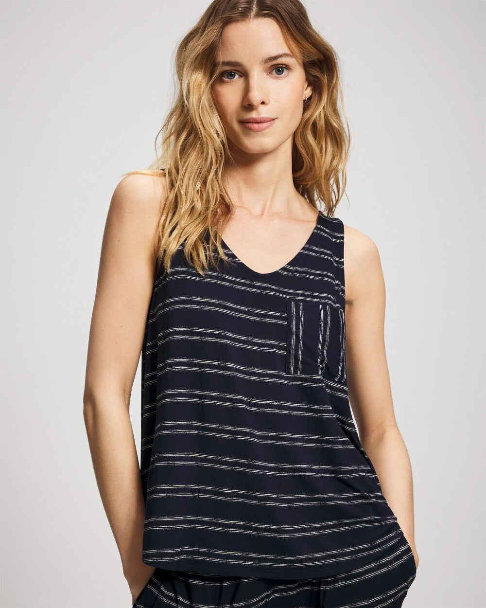 V-Neck Pajama Tank - BOHO STRIPE NAVY | Soma Women
