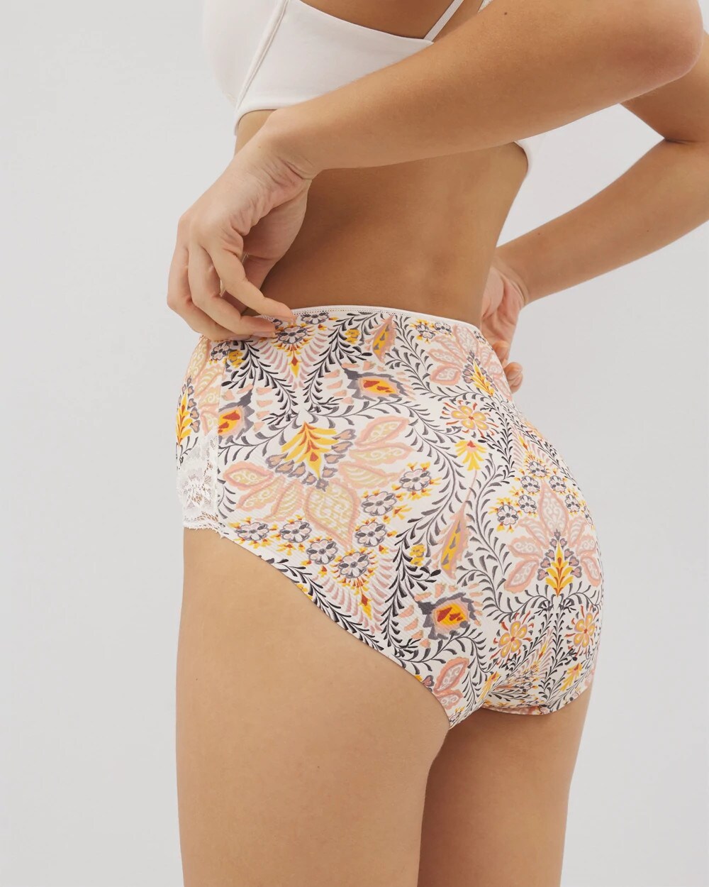 Tummy High-Waist Brief Panty with Lace - VINE PAISLEY CHAMPAGNE M | Soma Women