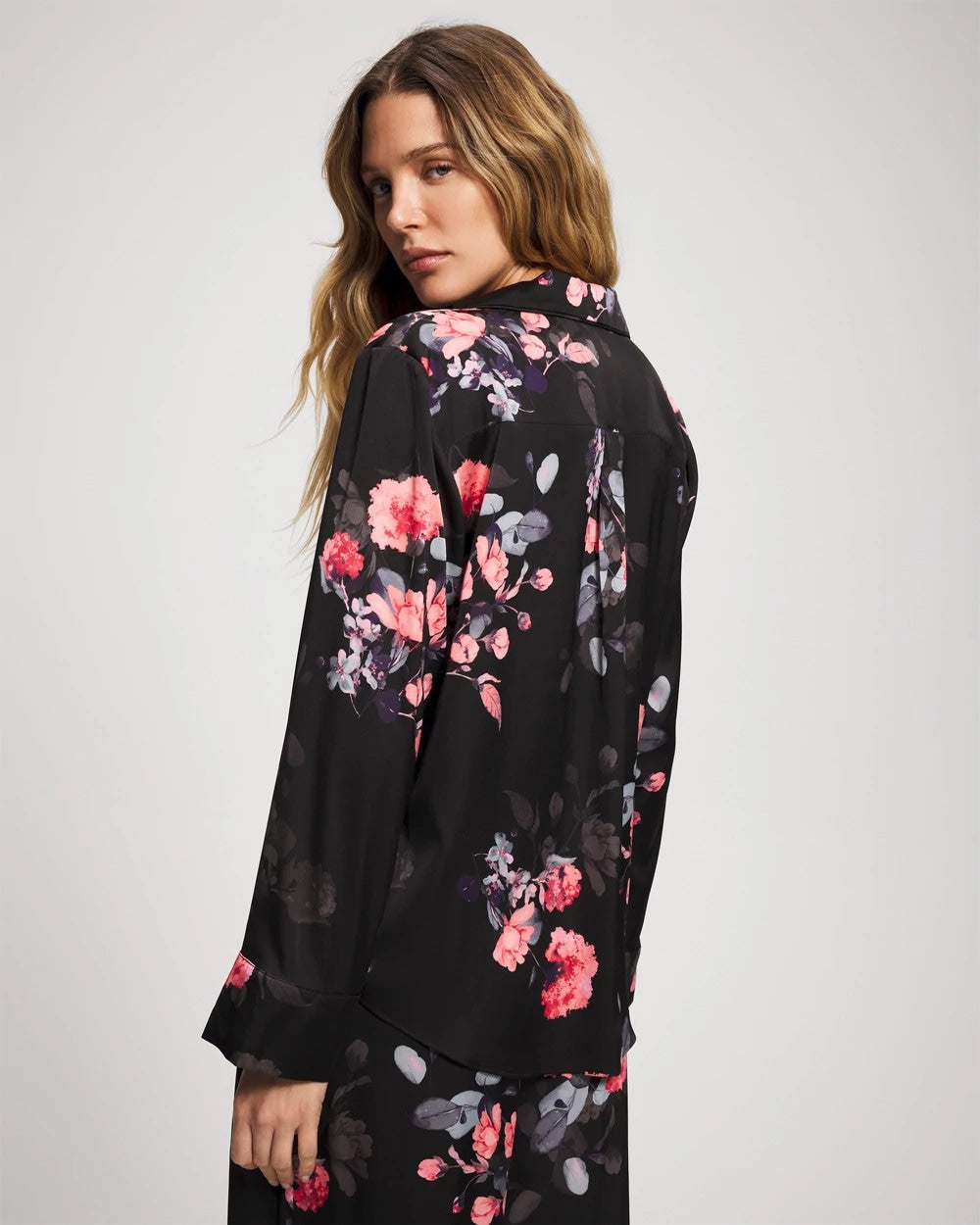 Long Sleeve Notch Collar Pajama Top - FLORAL DREAMS GRAND BLACK | Soma Women