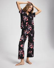 Short Sleeve Notch Collar Pajama Top - FLORAL DREAMS BLACK | Soma Women