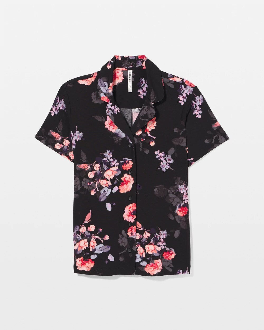 Short Sleeve Notch Collar Pajama Top - FLORAL DREAMS BLACK | Soma Women