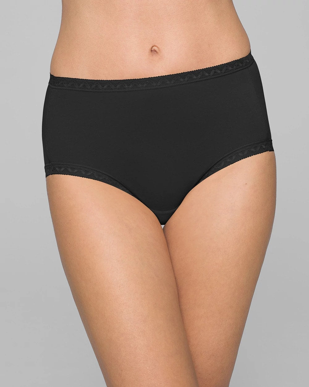 Cotton Brief Panty with Lace Trim - BLACK | Soma Women