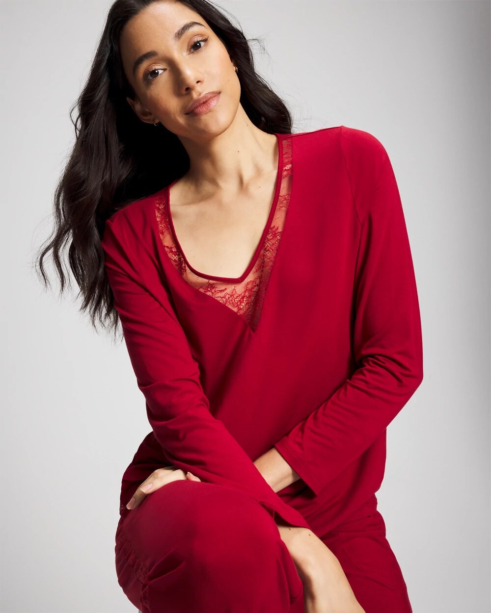 Lace Long Sleeve Pajama Top - PAINT THE TOWN RED | Soma Women