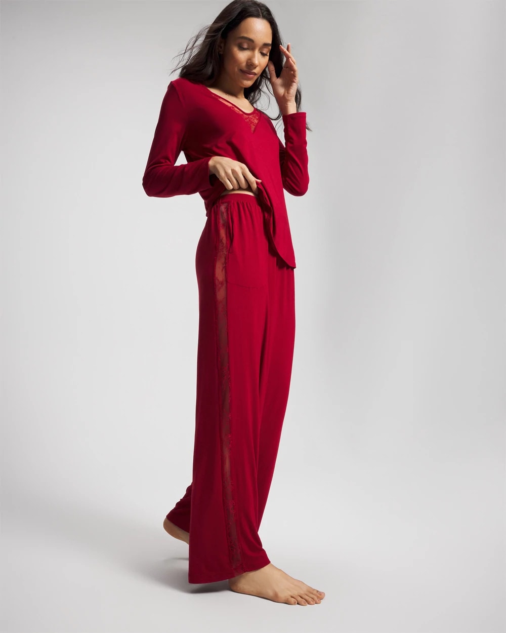 Lace Relaxed Wide Leg Pajama Pant - PAINT THE TOWN RED | Soma Women
