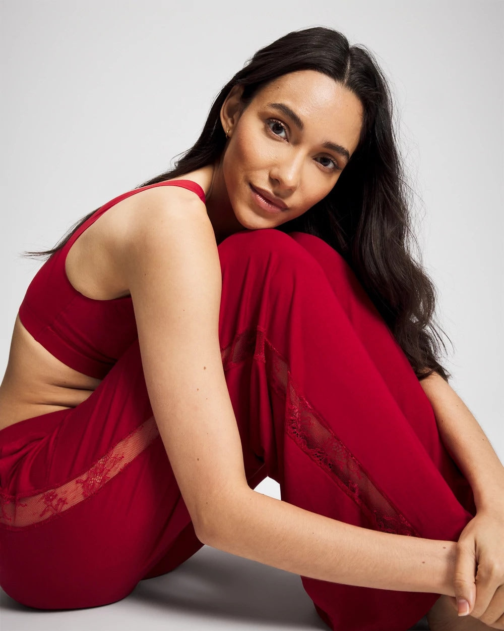 Lace Relaxed Wide Leg Pajama Pant - PAINT THE TOWN RED | Soma Women