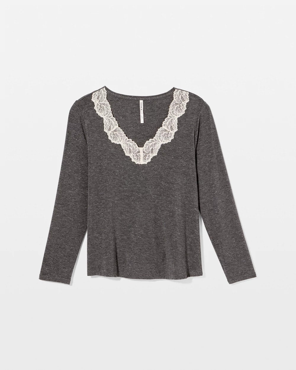 Lace Trim Long Sleeve Pajama Top - CHARCOAL HEATHER W/ SHINE | Soma Women