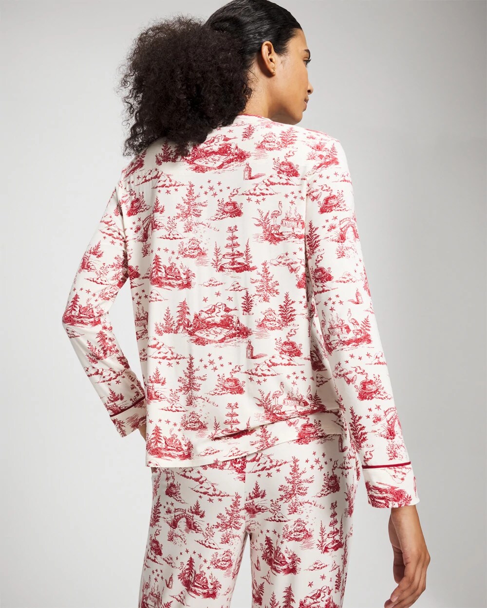 Piped Long-Sleeve Notch Pajama Top - ENCHANTED TOILE CHAMPAGNE | Soma Women