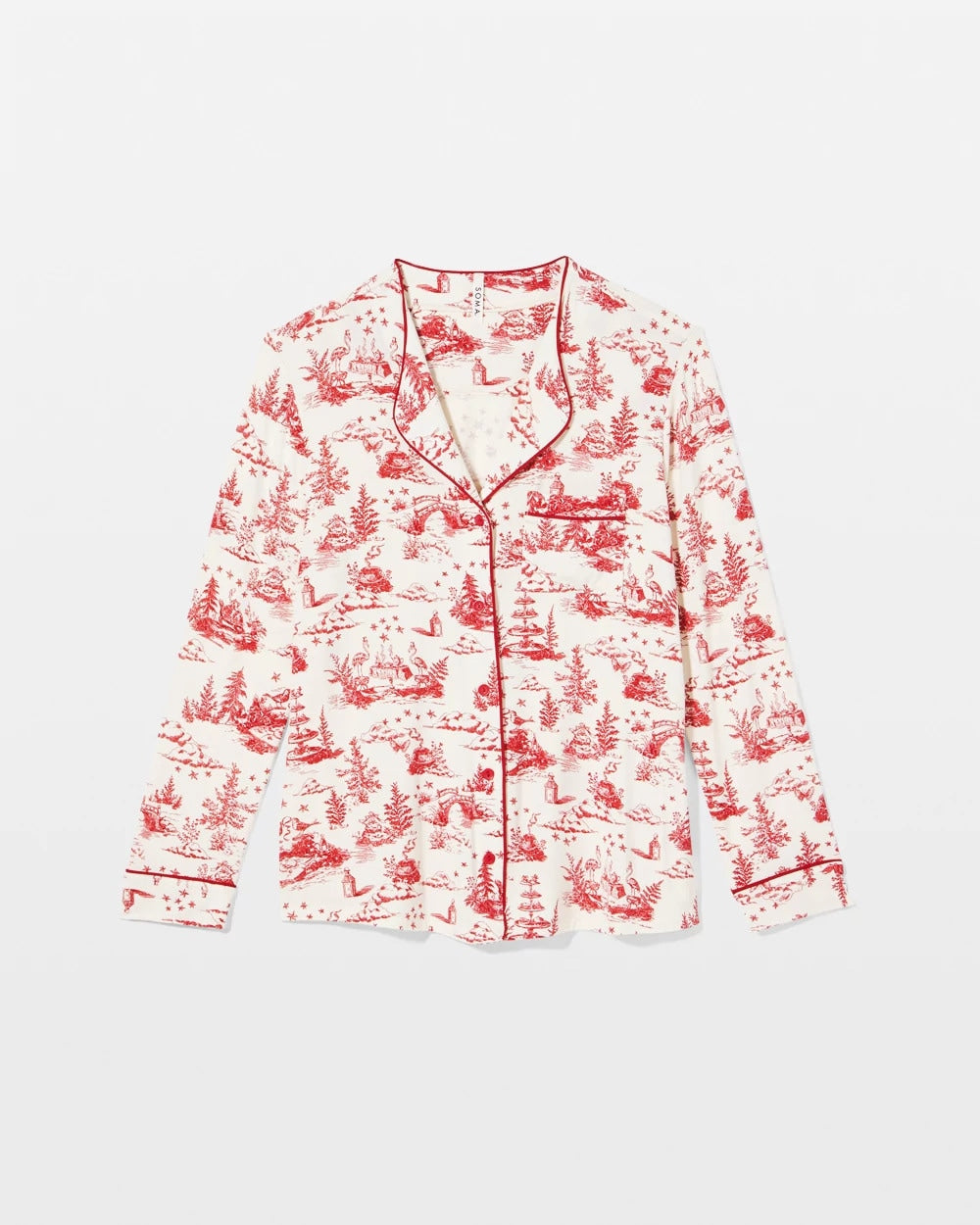 Piped Long-Sleeve Notch Pajama Top - ENCHANTED TOILE CHAMPAGNE | Soma Women