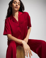 Short Sleeve Notch Collar Pajama Top - PAINT THE TOWN RED | Soma Women