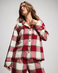 Long-Sleeve Notch Collar Pajama Top - WINTER PLAID RED | Soma Women