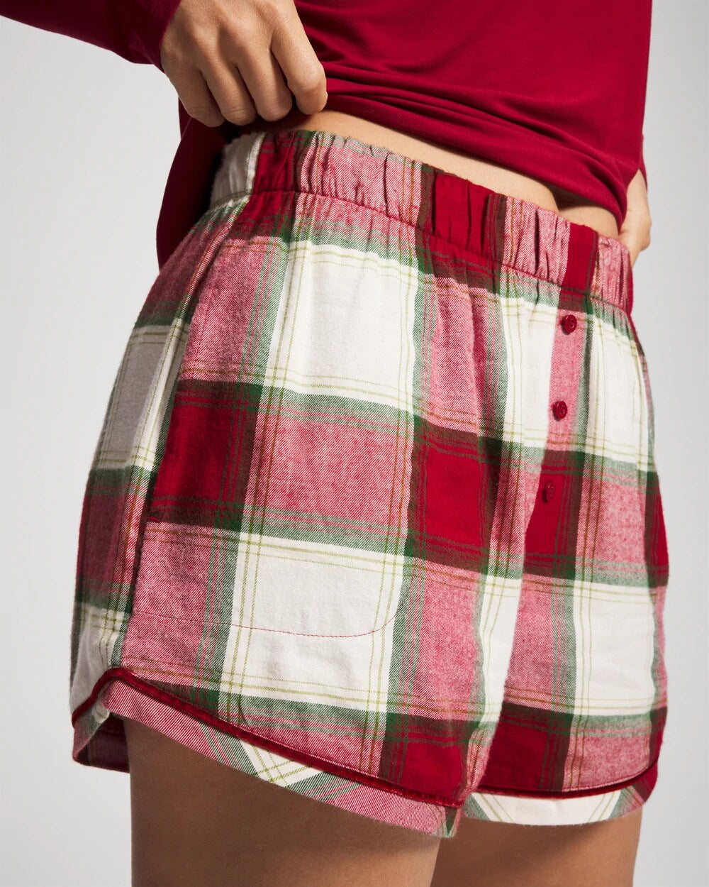 Velvet Piped Boxer Pajama Short - WINTER PLAID RED | Soma Women