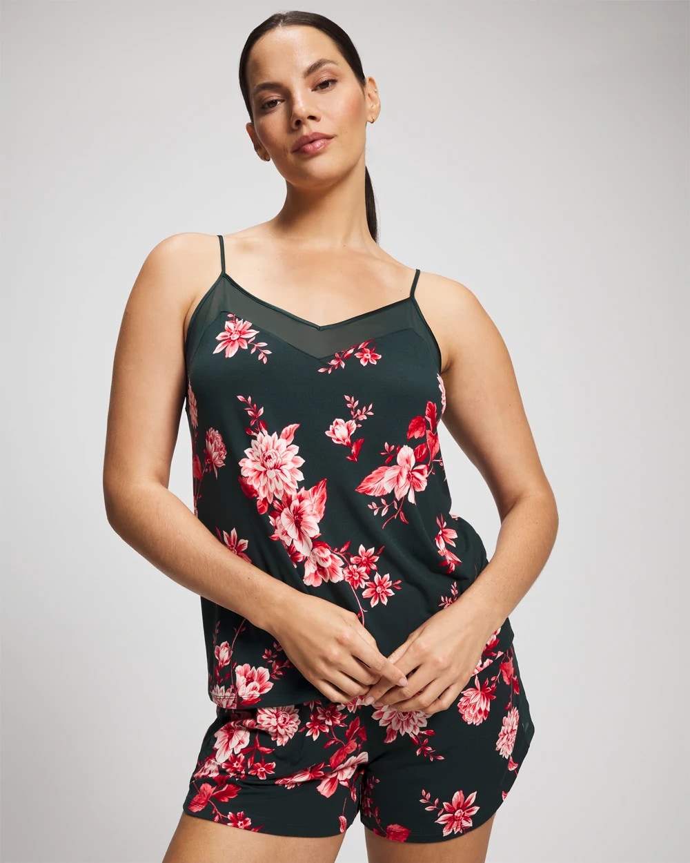 Mesh Trim Pajama Cami - COTTAGE FLORAL GREEN | Soma Women
