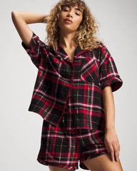 Short Sleeve Notch Collar Pajama Top - MAD FOR PLAID BLACK | Soma Women