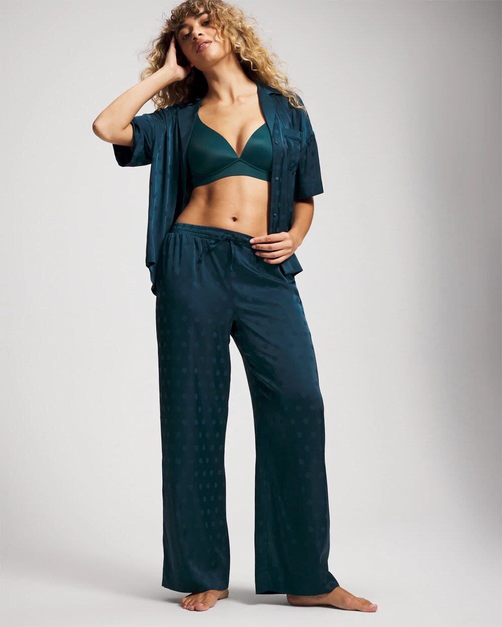 Jacquard Dot Relaxed Notch Collar Pajama Top - DRAMA DOTS DARK HARBOUR | Soma Women
