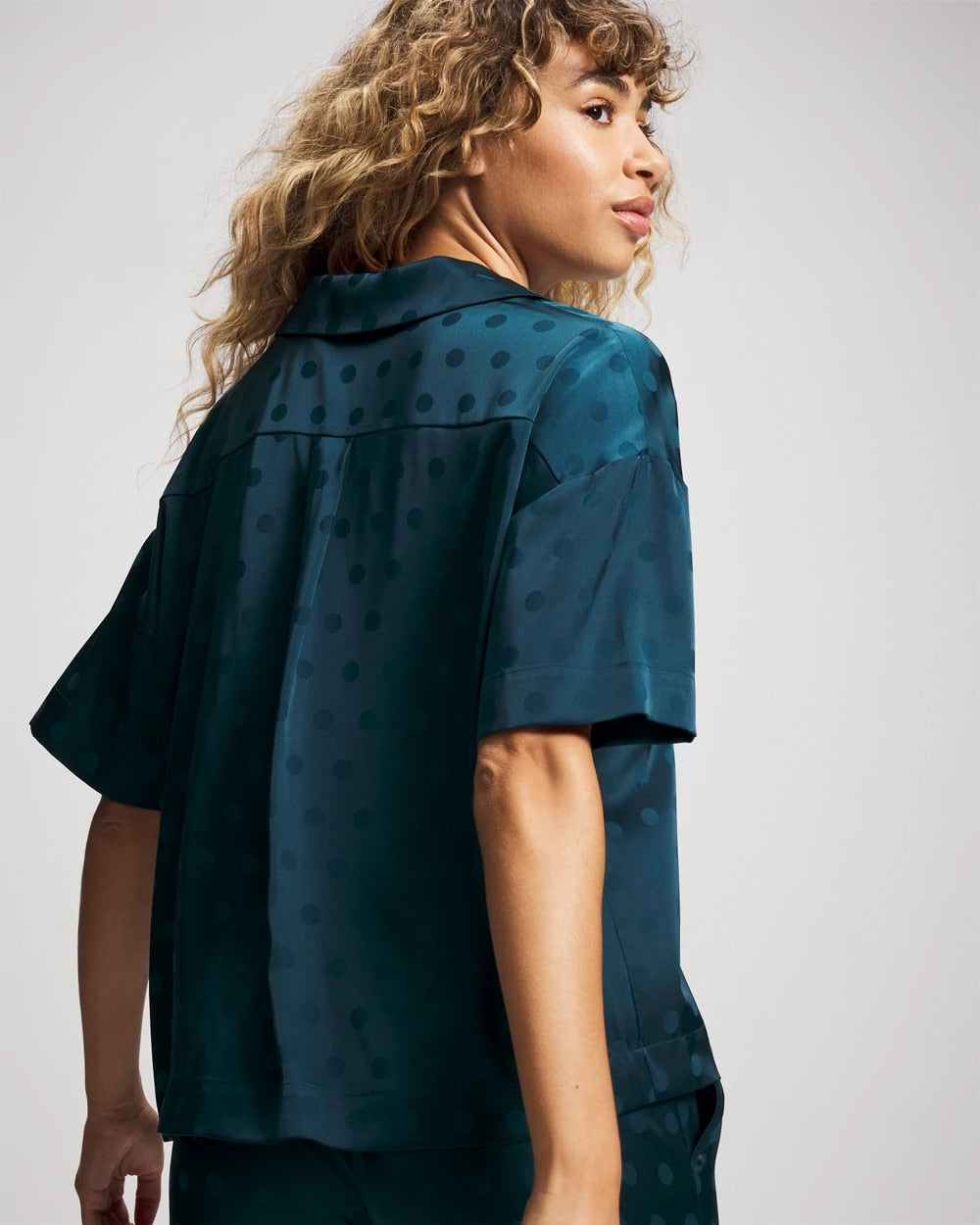 Jacquard Dot Relaxed Notch Collar Pajama Top - DRAMA DOTS DARK HARBOUR | Soma Women