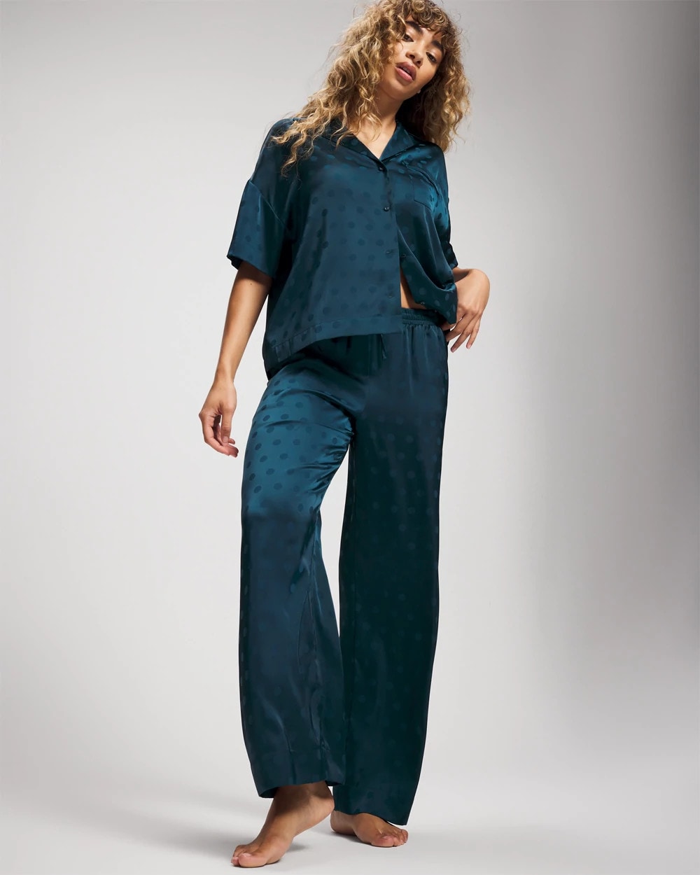 Jacquard Dot Satin Relaxed Pant - DRAMA DOTS DARK HARBOUR | Soma Women