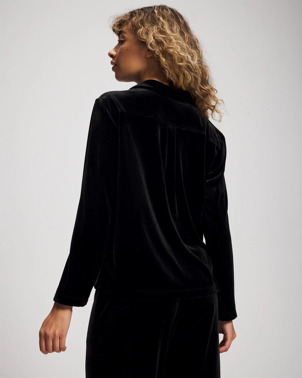 Velvet Long Sleeve Notch Collar Pajama Top - BLACK | Soma Women