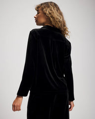 Velvet Long Sleeve Notch Collar Pajama Top - BLACK | Soma Women
