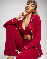Pajama Pant w/ Cuff and Piping - PAINT THE TOWN RED | Soma Women