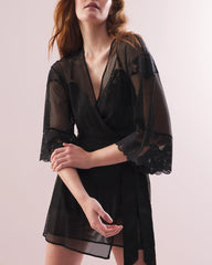 Robe with Mesh and Lace - BLACK | Soma Women