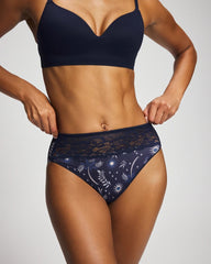 Edge High-Leg Panty with Lace - BOTANICAL TILE NAVY M | Soma Women