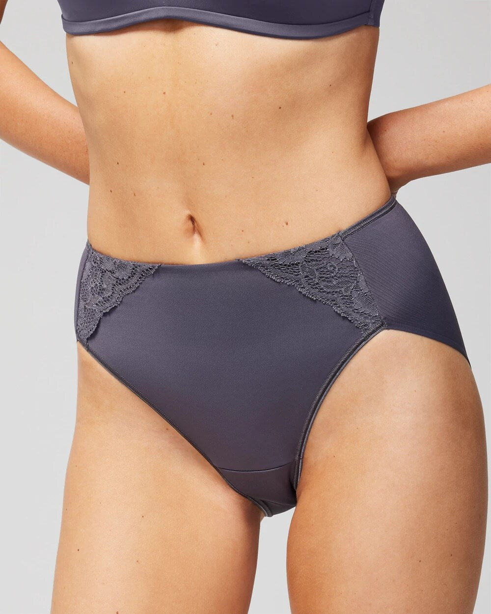 Tummy High-Leg Brief Panty with Lace - GRAY INK | Soma Women