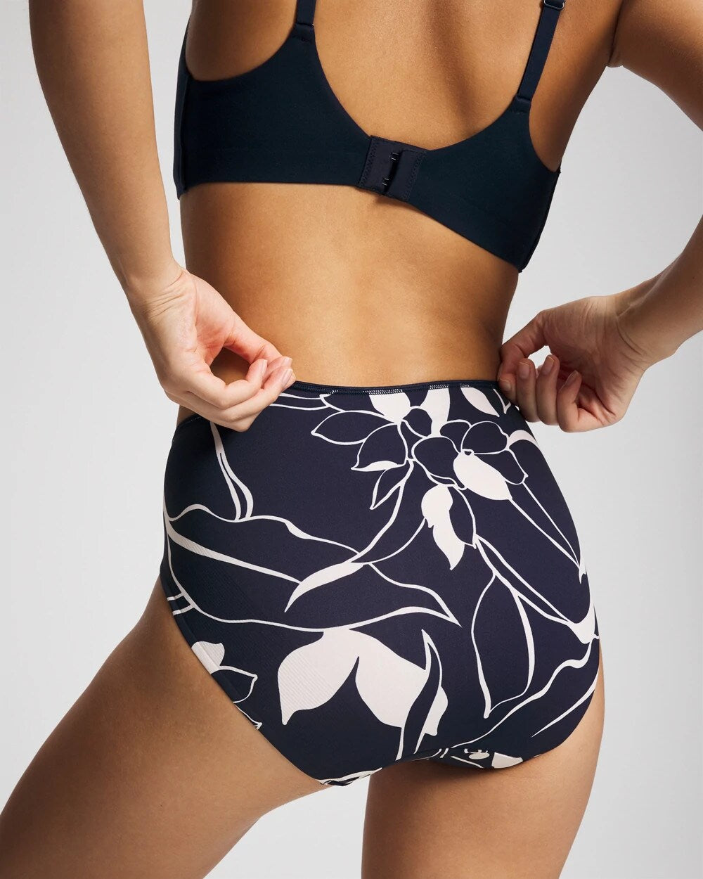 Tummy High-Leg Brief Panty with Lace - NOUVEAU FLORA MINI NAVY | Soma Women