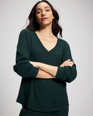 Cozy Waffle Long Sleeve V-Neck Pajama Top - GREEN JOLIE | Soma Women