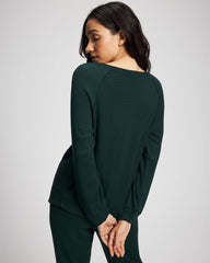 Cozy Waffle Long Sleeve V-Neck Pajama Top - GREEN JOLIE | Soma Women