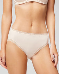 Cotton High-Leg Brief Panty with Lace Trim - PALE SAND | Soma Women