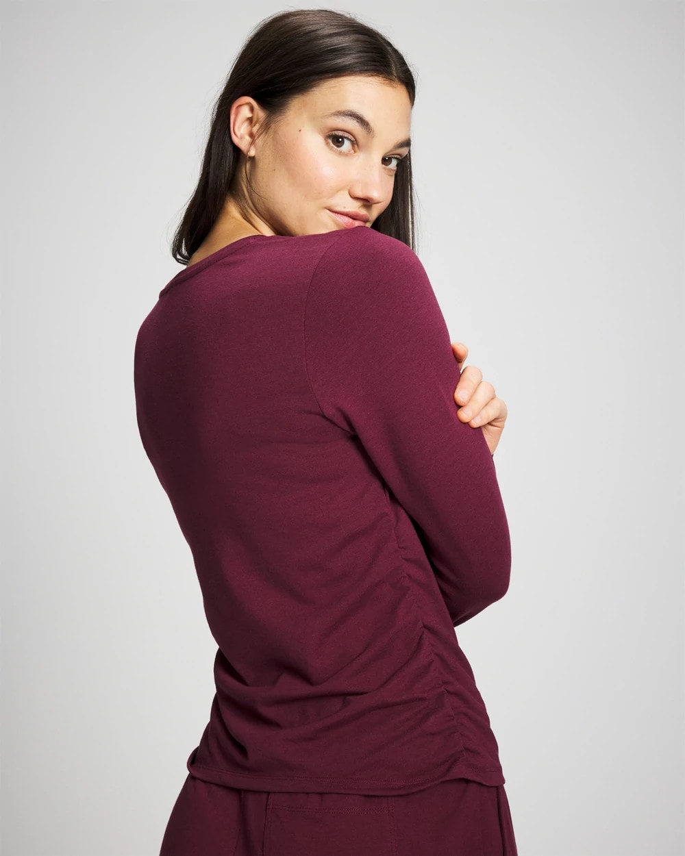 Ruched Long Sleeve Pajama Tee - VELVET PLUM | Soma Women