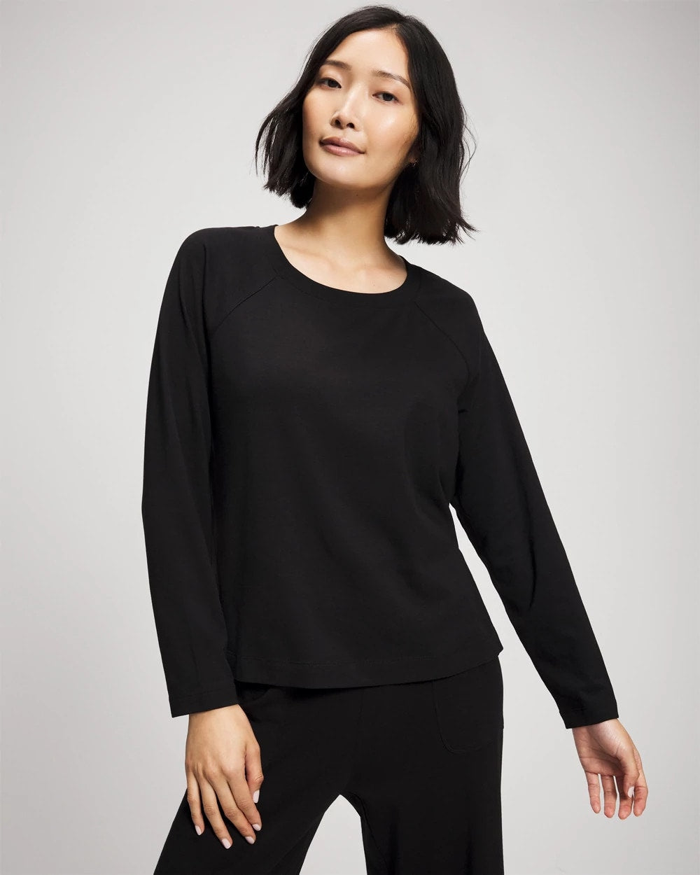 Most Loved Cotton Long Sleeve Pajama Tee - BLACK | Soma Women