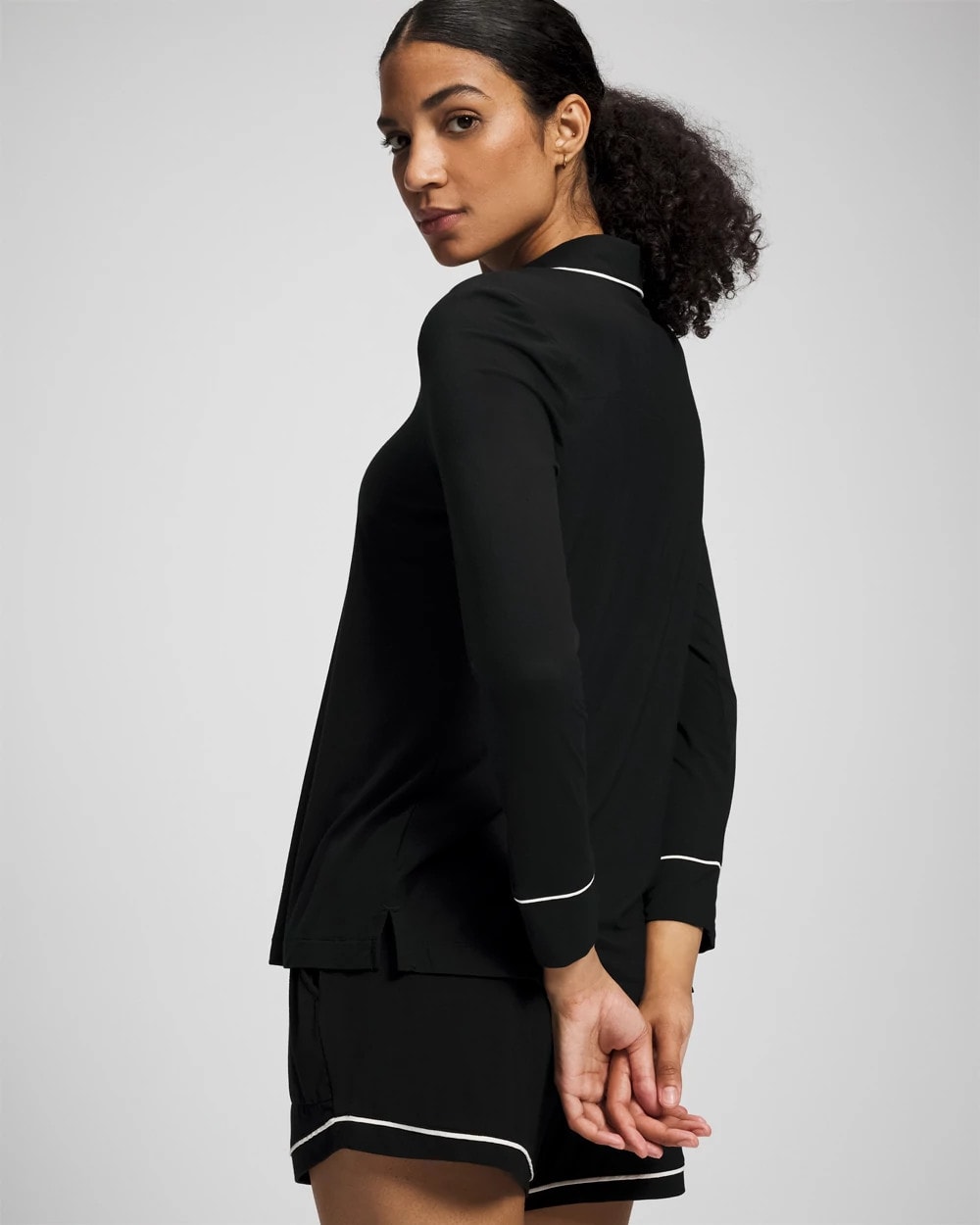 Long-Sleeve Notch Collar Pajama Top - BLACK | Soma Women