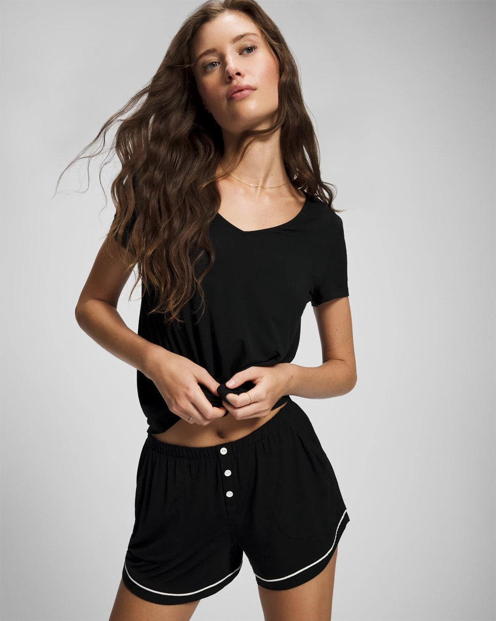 Solid Piped Pajama Shorts - BLACK | Soma Women