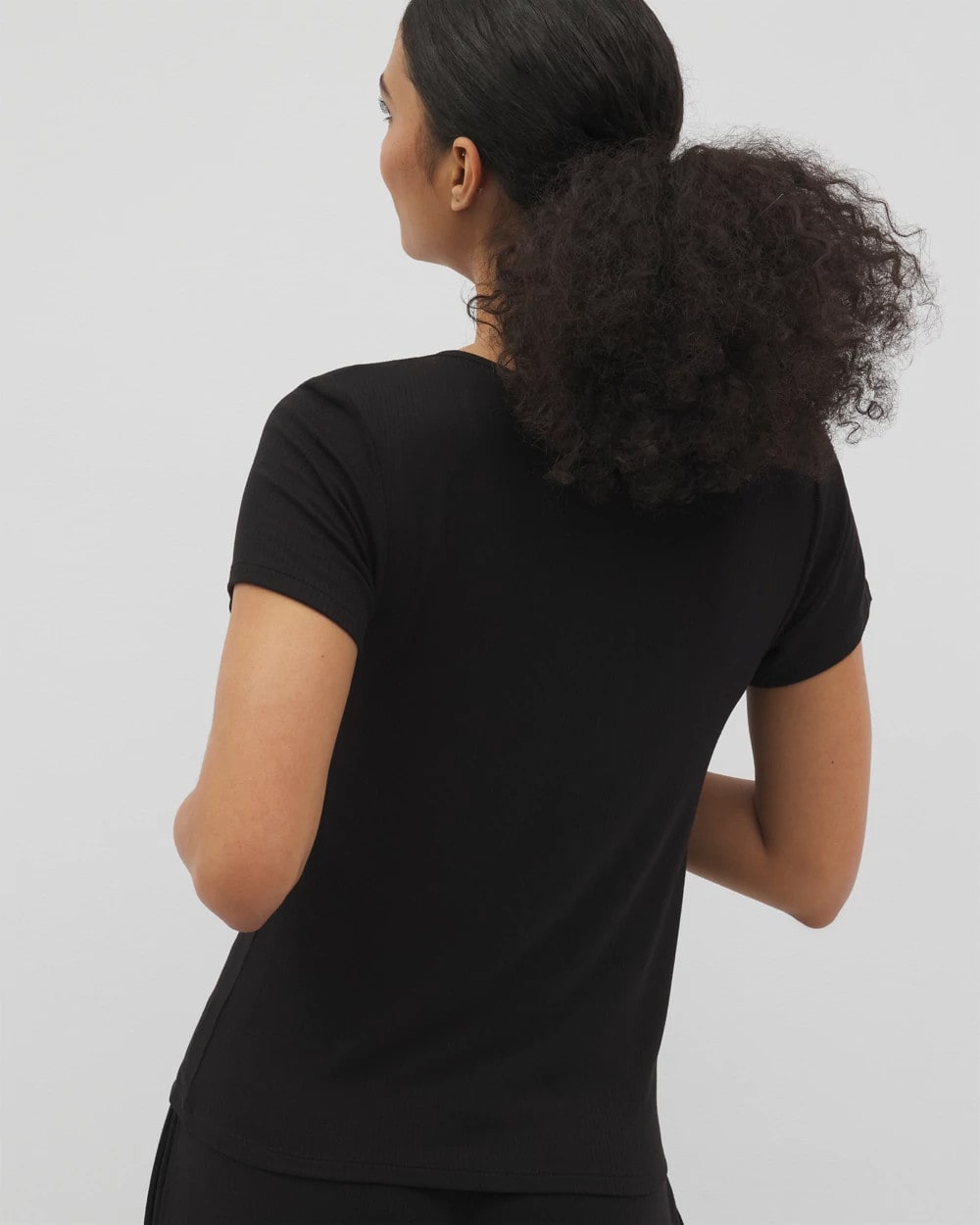 Lightweight Rib Knit Short Sleeve Pajama Tee - BLACK | Soma Women