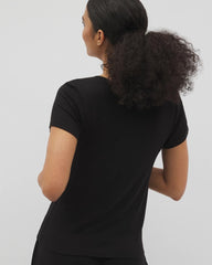 Lightweight Rib Knit Short Sleeve Pajama Tee - BLACK | Soma Women
