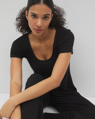 Lightweight Rib Knit Short Sleeve Pajama Tee - BLACK | Soma Women
